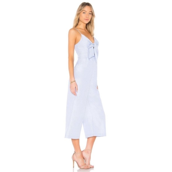 English Factory Cut-Out Bow Front Powder Blue Striped Jumpsuit - Picture 2 of 11